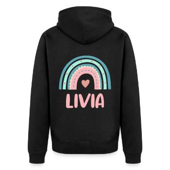 Livia Name Regenbogen Baby - Unisex Premium Bio Zip Hoodie - Schwarz - Hinten - Nico (187cm)