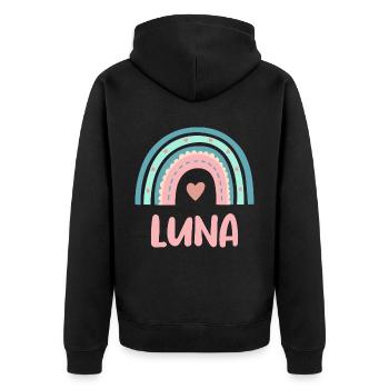 Luna Name Regenbogen Baby - Unisex Premium Bio Zip Hoodie - Schwarz - Hinten - Nico (187cm)