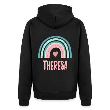 Theresa Name Regenbogen Baby - Unisex Premium Bio Zip Hoodie - Schwarz - Hinten - Nico (187cm)