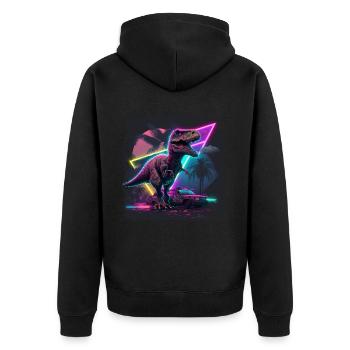80s Synthwave Design mit Dinosaurier - Unisex Premium Bio Zip Hoodie - Schwarz - Hinten - Nico (187cm)