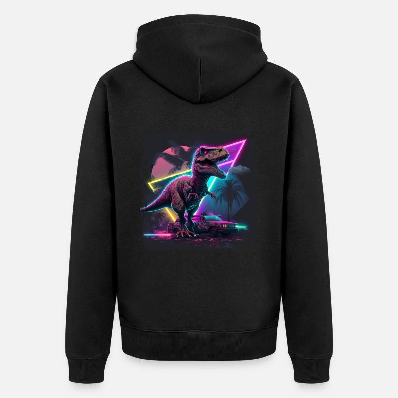 80s Synthwave Design mit Dinosaurier - Unisex Premium Bio Zip Hoodie - Schwarz
