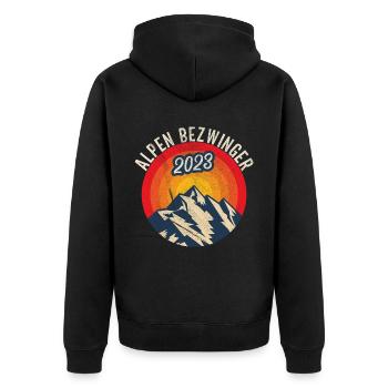 Alpenbezwinger 2023 Alpenüberquerung Finisher - Unisex Premium Bio Zip Hoodie - Schwarz - Hinten - Nico (187cm)
