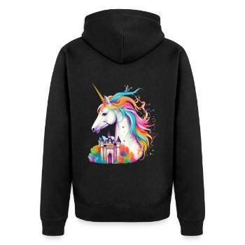 Einhorn Regenbogen Schloss Bunt Magie Fantasie - Unisex Premium Bio Zip Hoodie - Schwarz - Hinten - Nico (187cm)