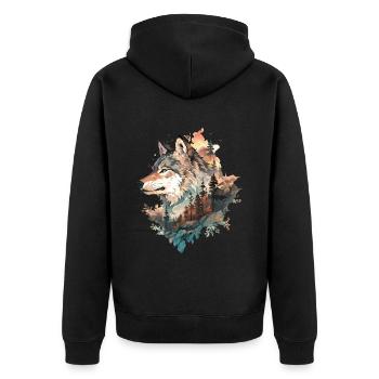 Wolf Wolf’s Head Nature Wilderness Adventure Art forestier - Veste à capuche bio Premium Unisexe - noir - Dos - Nico (187cm)