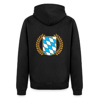 Freistaat Bayern Bayrisch - Unisex Premium Bio Zip Hoodie - Schwarz - Hinten - Nico (187cm)