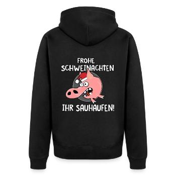 Frohe Schweinachten - Unisex Premium Bio Zip Hoodie - Schwarz - Hinten - Nico (187cm)