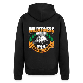 Wilderness Wanderer Where Trees Tell Tales - Unisex Premium Bio Zip Hoodie - Schwarz - Hinten - Nico (187cm)