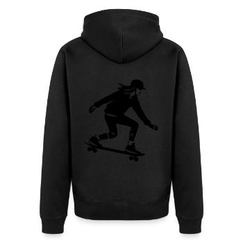 Skateboarding Frau Silhouette Skateboard - Unisex Premium Bio Zip Hoodie - Schwarz - Hinten - Nico (187cm)