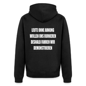 Landwirt Demonstration Bauerndemo Protest Demo - Unisex Premium Bio Zip Hoodie - Schwarz - Hinten - Nico (187cm)