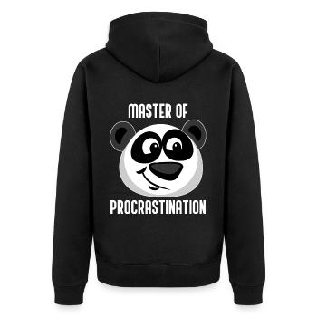 Panda faul Pandabär Master of Procrastination - Unisex Premium Bio Zip Hoodie - Schwarz - Hinten - Nico (187cm)