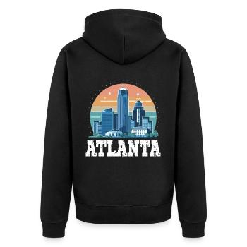 Atlanta Skyline Sonnenuntergang Stadtbild - Unisex Premium Bio Zip Hoodie - Schwarz - Hinten - Nico (187cm)