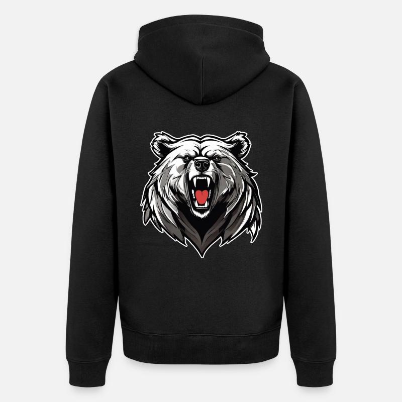 Stolze brüllender Bär - Unisex Premium Bio Zip Hoodie - Schwarz