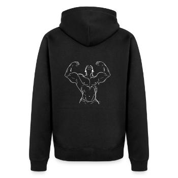 Gym Tshirt Lustig Fitness Workout Fitnessstudio - Unisex Premium Bio Zip Hoodie - Schwarz - Hinten - Nico (187cm)