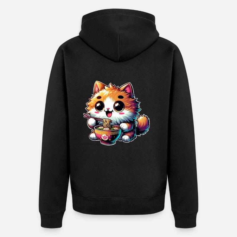 Chat Ramen Kawaii Anime - Veste à capuche bio Premium Unisexe - noir