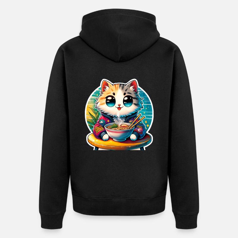 Chat Ramen Kawaii Anime - Veste à capuche bio Premium Unisexe - noir