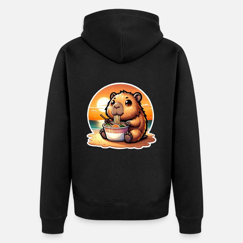 Capybara Ramen Kawaii Anime - Veste à capuche bio Premium Unisexe - noir