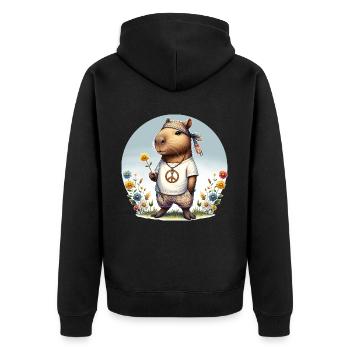 Capybara Hippie Peace - Unisex Premium Bio Zip Hoodie - Schwarz - Hinten - Nico (187cm)