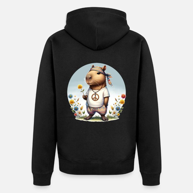 Capybara Hippie Paix - Veste à capuche bio Premium Unisexe - noir