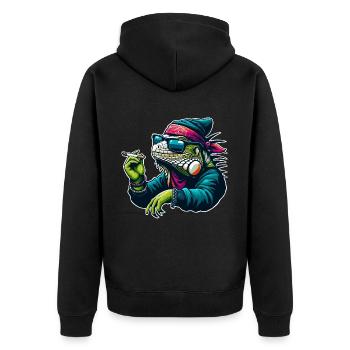 Cool Iguana Rocker - Unisex Premium Organic Zip Hoodie - black - Back - Nico (187cm)