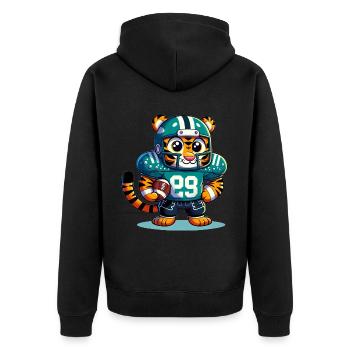 Cute American Football Player Tiger - Unisex Premium Organic Zip Hoodie - black - Back - Nico (187cm)