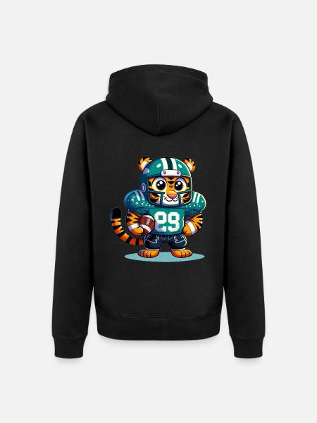 Cute American Football Player Tiger - Unisex Premium Organic Zip Hoodie - black
