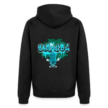 Hamburg Graffiti - Unisex Premium Bio Zip Hoodie - Schwarz - Hinten - Nico (187cm)
