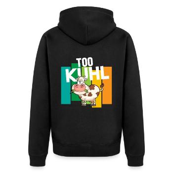 Kuh Landwirtschaft Too Kuhl - Unisex Premium Bio Zip Hoodie - Schwarz - Hinten - Nico (187cm)