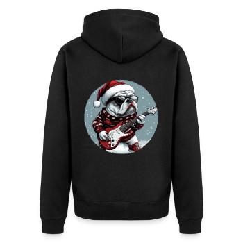 Bulldog Hund Weihnachten Rocker Gitarre - Unisex Premium Bio Zip Hoodie - Schwarz - Hinten - Nico (187cm)