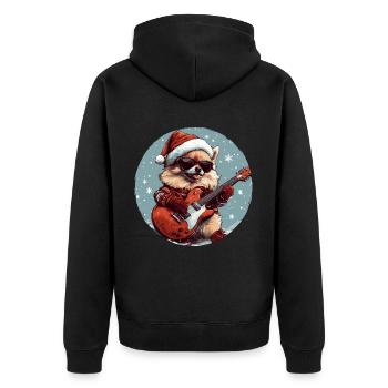 Pomeranian Hund Weihnachten Rocker Gitarre - Unisex Premium Bio Zip Hoodie - Schwarz - Hinten - Nico (187cm)