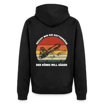 Waldarbeiter Baumfäller reicht mir die Kettensäge - Unisex Premium Bio Zip Hoodie - Schwarz - Hinten - Nico (187cm)