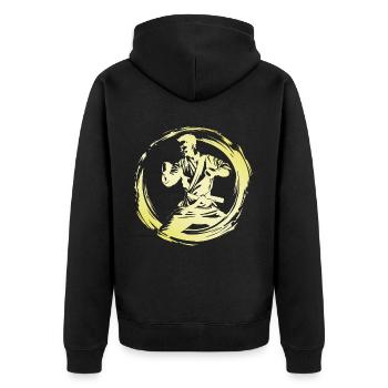 Karate Man - Unisex Premium Organic Zip Hoodie - black - Back - Nico (187cm)