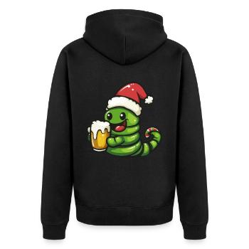 Wurm Weihnachten Bier Lustig - Unisex Premium Bio Zip Hoodie - Schwarz - Hinten - Nico (187cm)