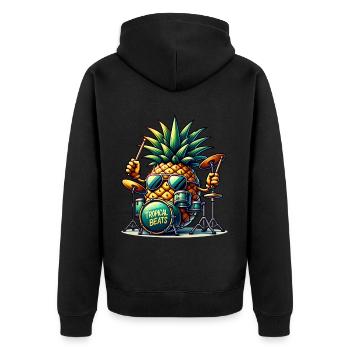 Tropical Beats Ananas Schlagzeuger Illustration - Unisex Premium Bio Zip Hoodie - Schwarz - Hinten - Nico (187cm)