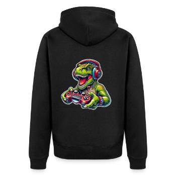 T Rex Gamer Gaming Dinosaur - Unisex Premium Organic Zip Hoodie - black - Back - Nico (187cm)