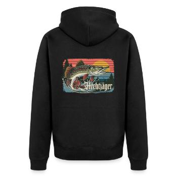 Hechtjäger Retro Angeln Vintage Raubfisch Angler - Unisex Premium Bio Zip Hoodie - Schwarz - Hinten - Nico (187cm)