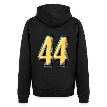 44 Zahl Bunt - Unisex Premium Bio Zip Hoodie - Schwarz - Hinten - Nico (187cm)