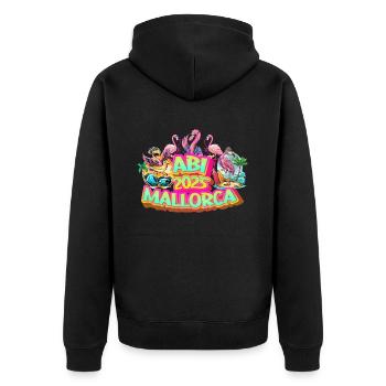 Abi 2025 Mallorca Malle Party Feiern Bier Flamingo - Unisex Premium Bio Zip Hoodie - Schwarz - Hinten - Nico (187cm)