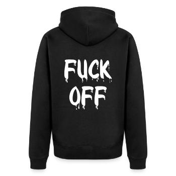 fuck off - Unisex Premium Organic Zip Hoodie - black - Back - Nico (187cm)