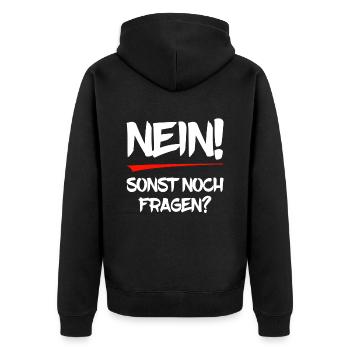 Nein! Sonst noch Fragen? - Unisex Premium Bio Zip Hoodie - Schwarz - Hinten - Nico (187cm)