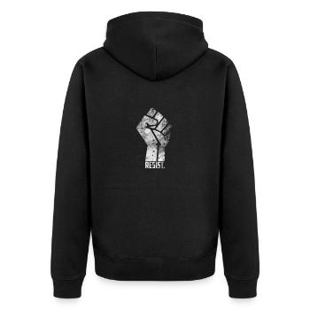 Resistent, resistent - Unisex Premium Bio Zip Hoodie - Schwarz - Hinten - Nico (187cm)