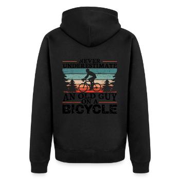 Unterschätze niemals einen alten Mann auf einem Fahrrad Männer - Unisex Premium Bio Zip Hoodie - Schwarz - Hinten - Nico (187cm)