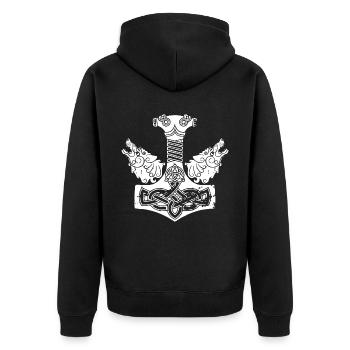 THOR HAMMER - Unisex Premium Bio Zip Hoodie - Schwarz - Hinten - Nico (187cm)
