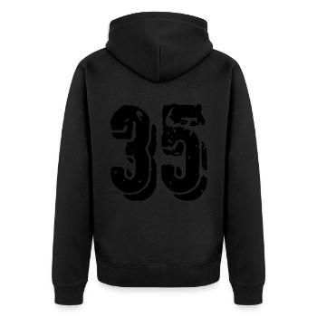 35 Zahl Trikot - Unisex Premium Bio Zip Hoodie - Schwarz - Hinten - Nico (187cm)