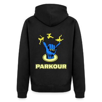 parkour jump parkour traceur jumping streetart - Veste à capuche bio Premium Unisexe - noir - Dos - Nico (187cm)
