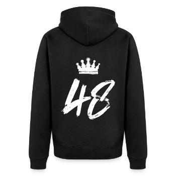 48 Zahl Krone - Unisex Premium Bio Zip Hoodie - Schwarz - Hinten - Nico (187cm)