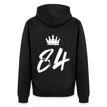 84 Zahl Krone - Unisex Premium Bio Zip Hoodie - Schwarz - Hinten - Nico (187cm)