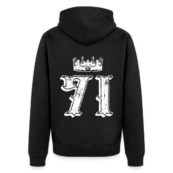 71 Zahl Krone - Unisex Premium Bio Zip Hoodie - Schwarz - Hinten - Nico (187cm)