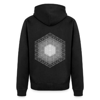 Fraktale Blume des Lebens Heilige Geometrie - Unisex Premium Bio Zip Hoodie - Schwarz - Hinten - Nico (187cm)