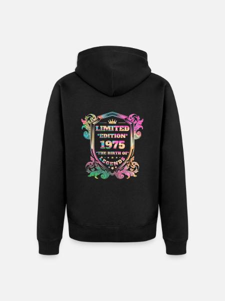 1975 Compleanno vintage vintage colori arcobaleno - Felpa con cappuccio ecologica premium unisex - nero