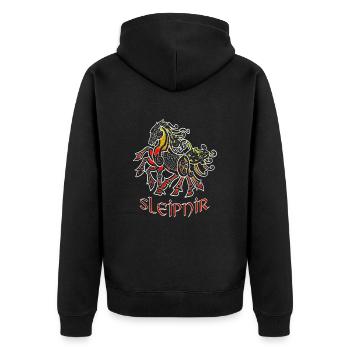Sleipnir-Pferd Nordische Mythologie Wikinger - Unisex Premium Bio Zip Hoodie - Schwarz - Hinten - Nico (187cm)